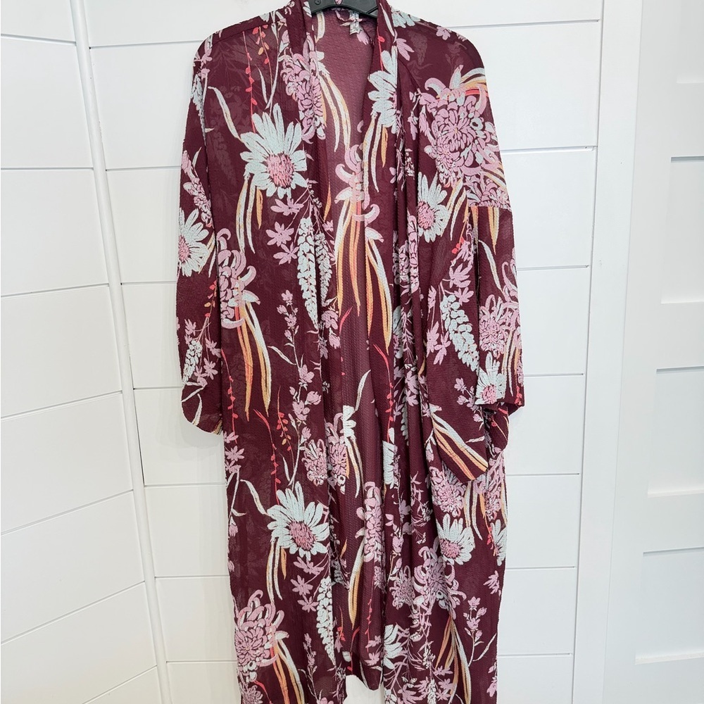 Free People Intimately if you say so burgundy pink floral kimono 23731 - Picture 12 of 12